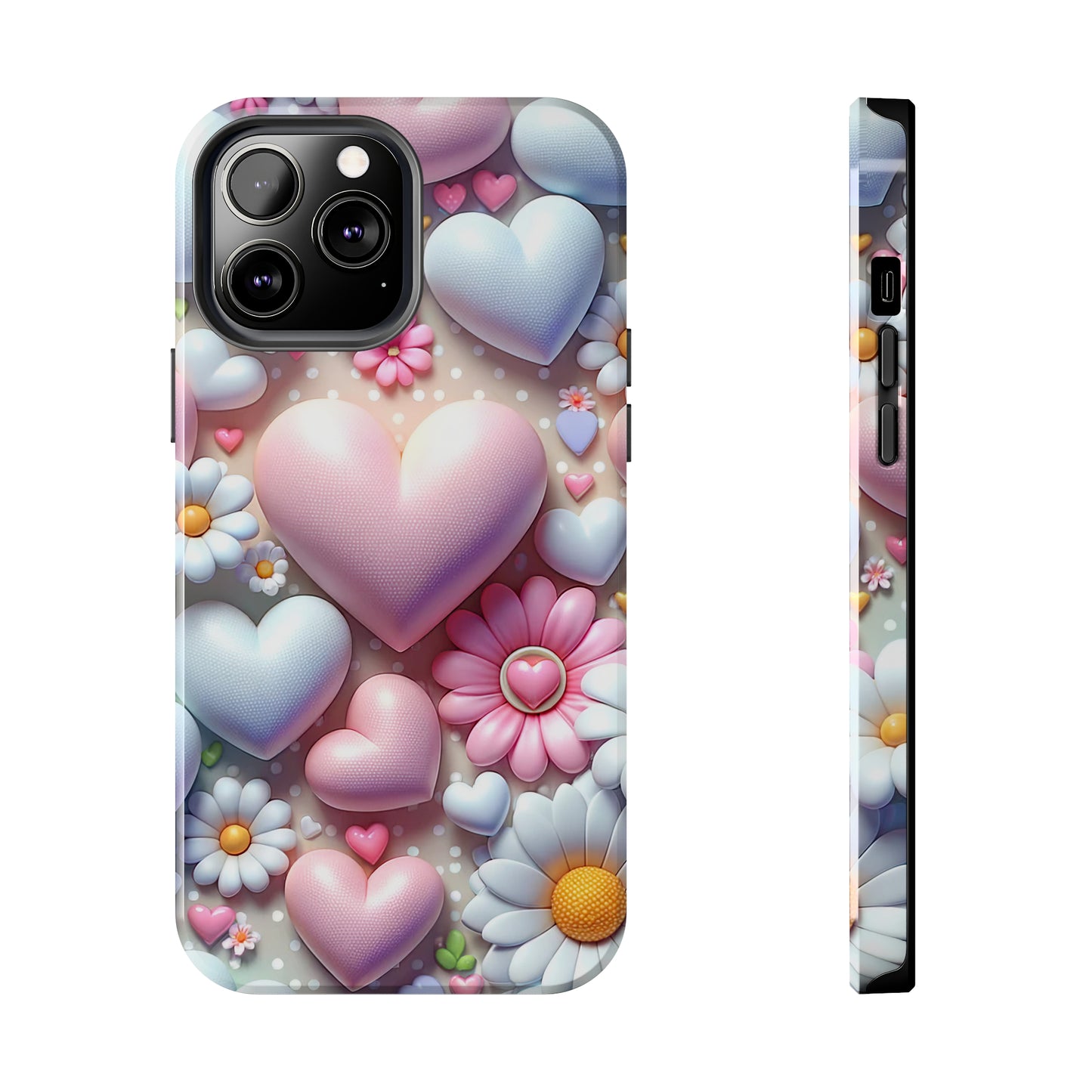 Pastel Heart and Flower Digital print Design Tough Phone Case compatible with a large variety of iPhone models, Gift, Phone Case