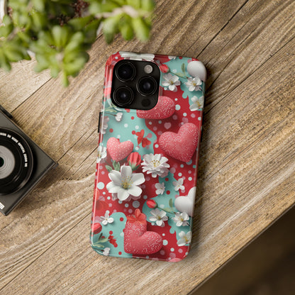 Polka Dot Hearts and Flowers Digital print Design Tough Phone Case compatible with a large variety of iPhone models, Gift, Phone Case