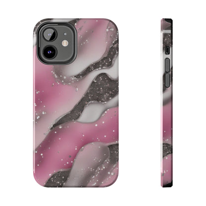 Waves of Pink and Black Pattern print design Tough Phone Case compatible with a large variety of phone models, Phone Case