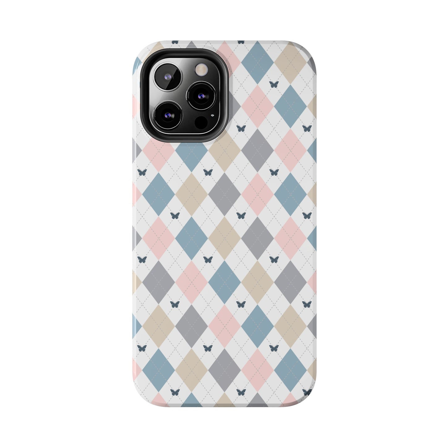 Argyle Pastel Plaid and Butterflies print design Tough Phone Case compatible with a large variety of iphone models