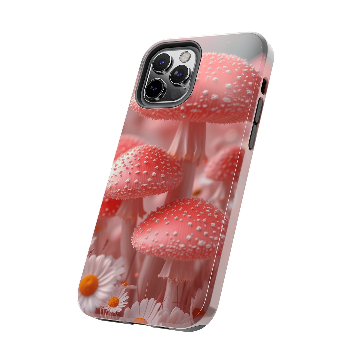 Whimsical Pink Mushrooms and Daisies Design Tough Phone Case compatible with a large variety of iPhone models, Gift, Phone Case