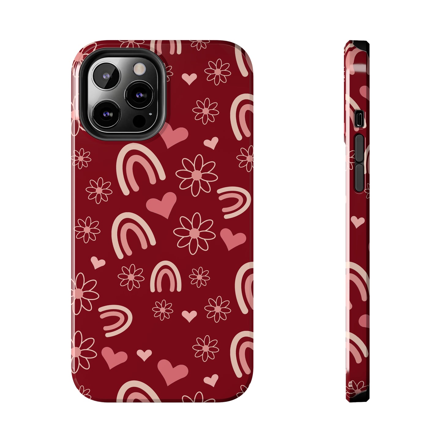 Red Boho Rainbow print Design Tough Phone Case compatible with a large variety of iPhone models, Gift, Phone Case