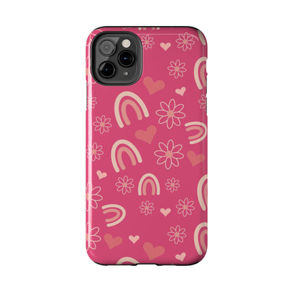 Dark Pink Boho Rainbow print Design Tough Phone Case compatible with a large variety of iPhone models, Gift, Phone Case