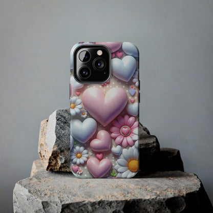 Pastel Heart and Flower Digital print Design Tough Phone Case compatible with a large variety of iPhone models, Gift, Phone Case