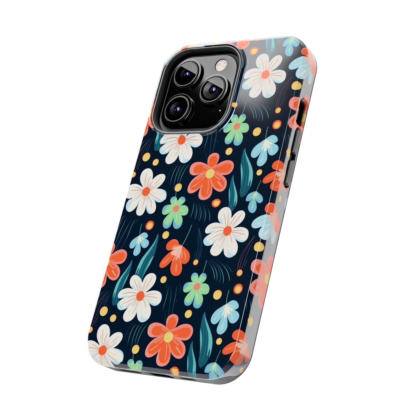 Retro Vibrant Flowers Pattern print design Tough Phone Case compatible with a large variety of phone models, Phone Case, Gift