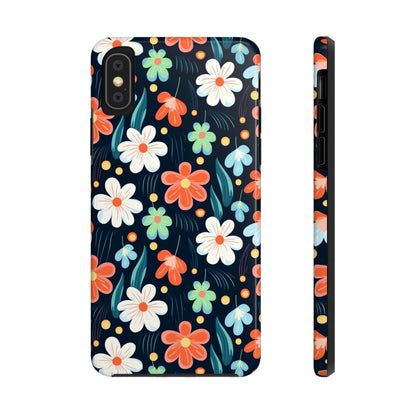 Retro Vibrant Flowers Pattern print design Tough Phone Case compatible with a large variety of phone models, Phone Case, Gift