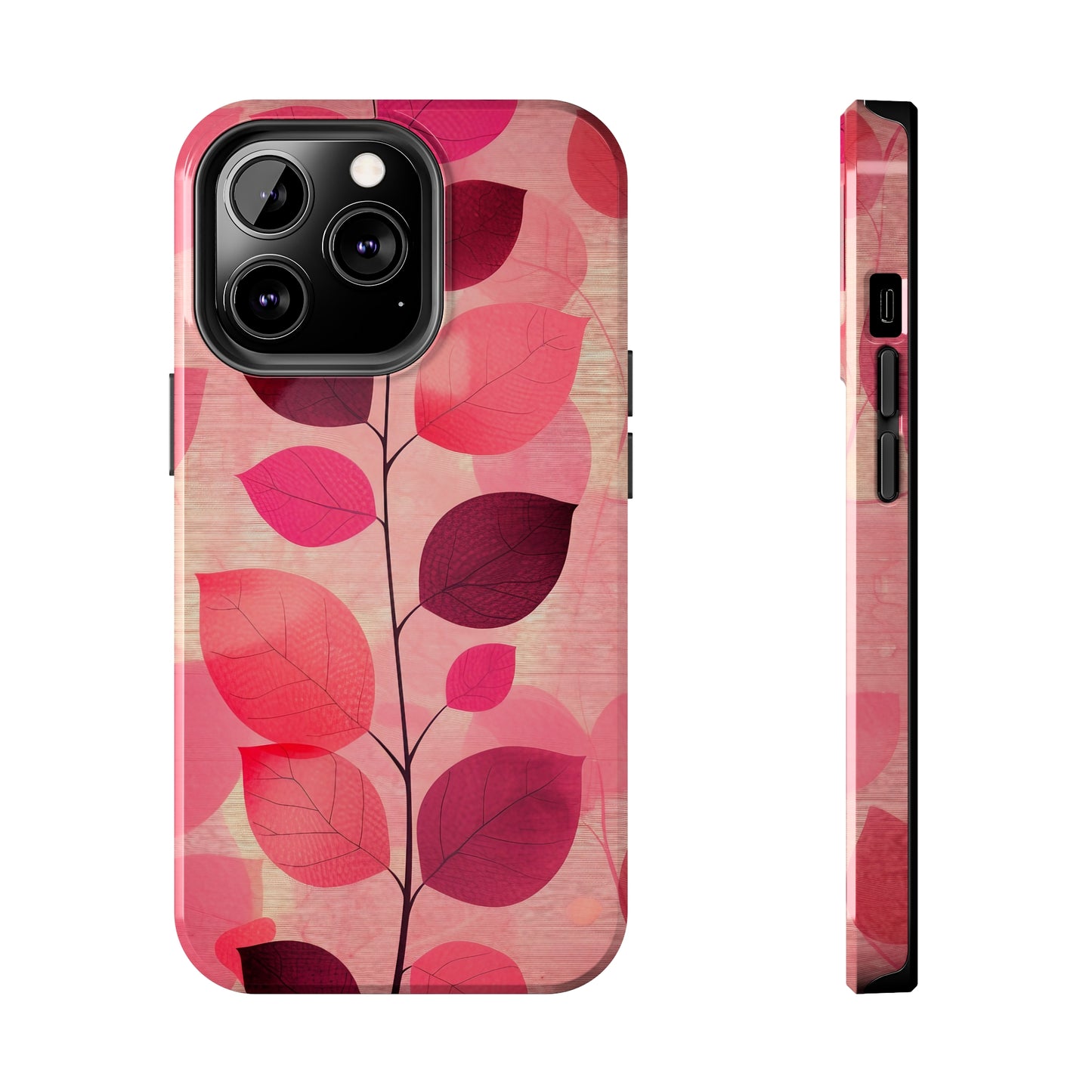 Girly Pink Abstract Leaf Design Tough Phone Case