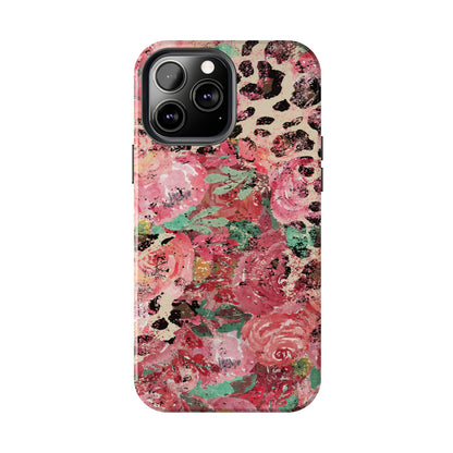 Western Leopard and Pink Roses Design Phone Case- Lightweight, Impact Resistant Cover for iPhone 6, 6s, 12, 13, 14, 15