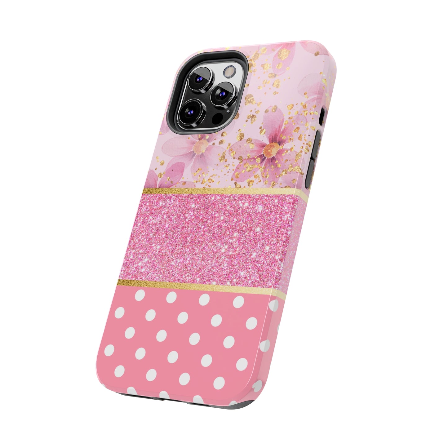 Pink Watercolor flowers and Polka Dot Design Phone Case- Lightweight, Impact Resistant Cover for iPhone 6, 6s, 12, 13, 14, 15