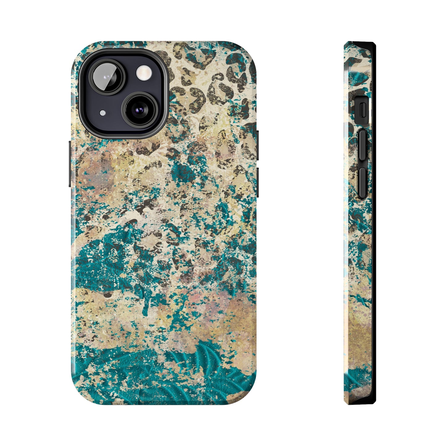 Western Turquoise and Cheetah Design Tough Phone Case compatible with a large variety of phone models, Gift, Phone Case