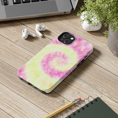 Pink and Yellow Tie Dye Design Phone Case- Lightweight, Impact Resistant Cover for iPhone 6, 6s, 12, 13, 14, 15