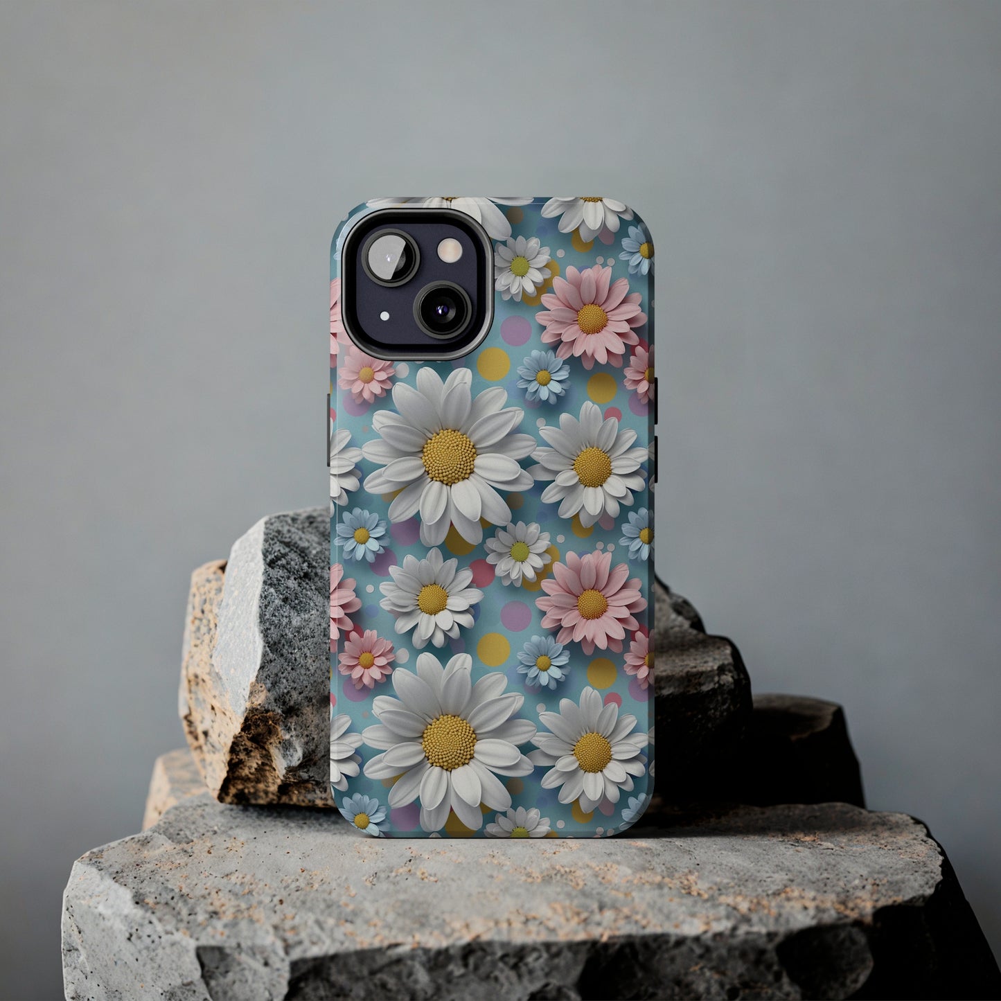 3D Spring Flowes and Polka Dots Digital print Design Tough Phone Case compatible with a large variety of iPhone models, Gift, Phone Case