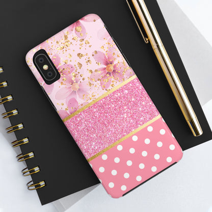 Pink Watercolor flowers and Polka Dot Design Phone Case- Lightweight, Impact Resistant Cover for iPhone 6, 6s, 12, 13, 14, 15