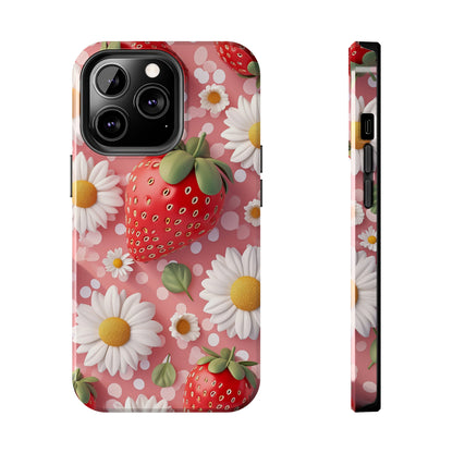 Strawberries & Daisies Digital print Design Tough Phone Case compatible with a large variety of iPhone models, Gift, Phone Case