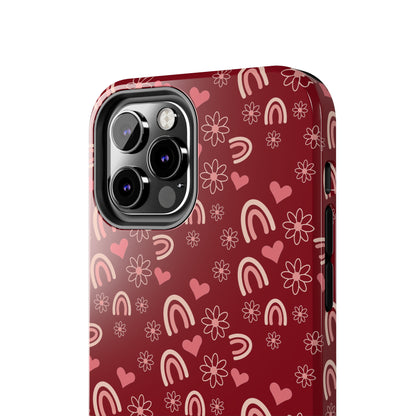 Red Boho2 Rainbow print Design Tough Phone Case compatible with a large variety of iPhone models, Gift, Phone Case