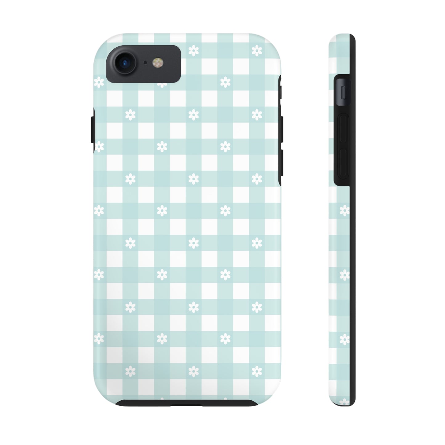 Cute Blue and White Gingham with Daisies Digital print Design Tough Phone Case compatible with a large variety of iPhone models, Gift, Phone Case