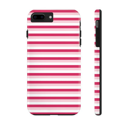 Pink and White Girly Stripe print Design Tough Phone Case compatible with a large variety of iPhone models, Gift, Phone Case