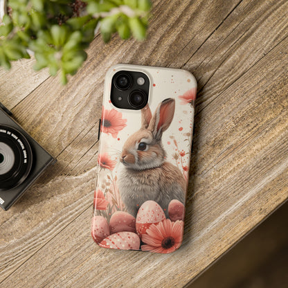 Watercolor Easter Bunny and Spring Flowers Design Phone Case- Lightweight, Impact Resistant Cover for iPhone 6, 6s, 12, 13, 14, 15