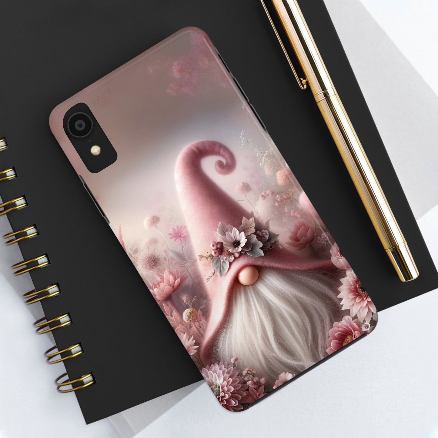 Pink Floral Fantasy Gnome Design Phone Case- Lightweight, Impact Resistant Cover for iPhone 6, 6s, 12, 13, 14, 15