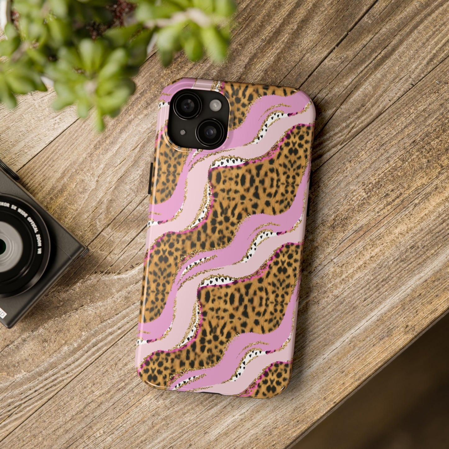 Cheetah Waves with Pink and Gold Design Phone Case- Lightweight, Impact Resistant Cover for iPhone 6, 6s, 12, 13, 14, 15