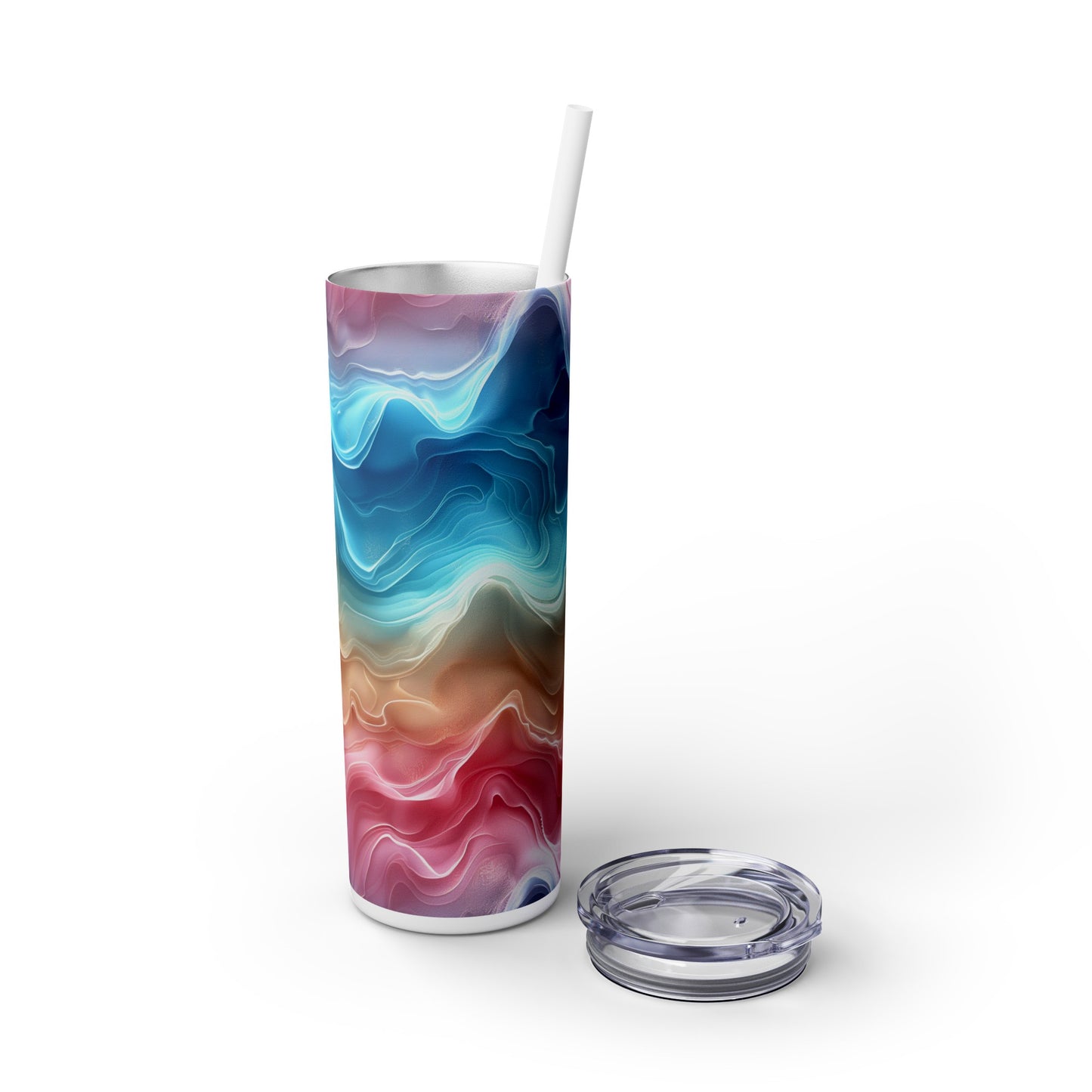 3D Pastel Waves Design Skinny Tumbler with Straw, 20oz