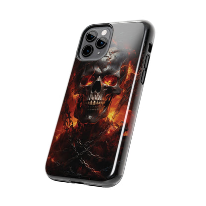 Gothic Skull iPhone Case, Dark Aesthetic Fiery Eyes, Unique Horror Style iPhone Accessory, Cool Tech Design for iPhone Models, Durable Phone Accessory Protective Cover for iPhone Models, Tough iPhone Case