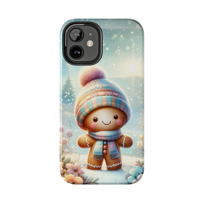 Cute Happy Gingerbread Man in the Snow Pattern Design Tough Phone Case compatible with a large variety of iPhone models, Gift, Phone Case