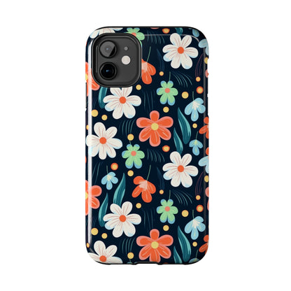 Retro Vibrant Flowers Pattern print design Tough Phone Case compatible with a large variety of phone models, Phone Case, Gift