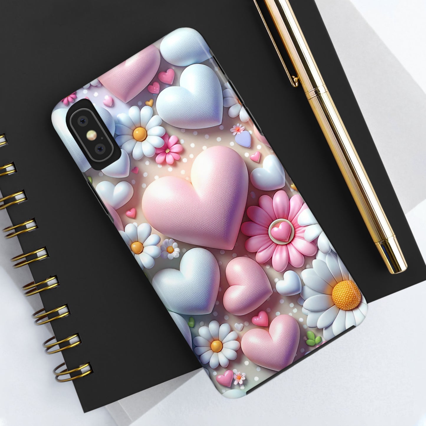 Pastel Heart and Flower Digital print Design Tough Phone Case compatible with a large variety of iPhone models, Gift, Phone Case