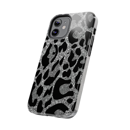 Silver and Black Leopard Design Phone Case- Lightweight, Impact Resistant Cover for iPhone 6, 6s, 12, 13, 14, 15