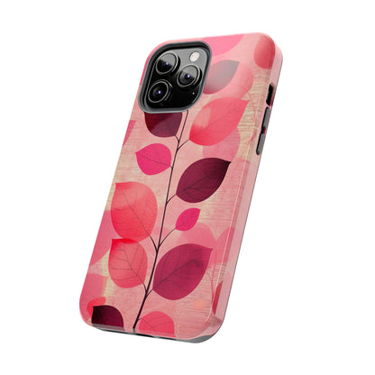 Girly Pink Abstract Leaf Design Tough Phone Case