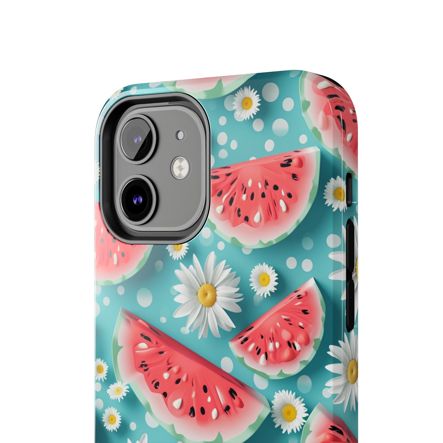 Watermelon Slices and Daisies Digital print Design Tough Phone Case compatible with a large variety of iPhone models, Gift, Phone Case