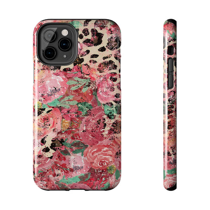 Western Leopard and Pink Roses Design Phone Case- Lightweight, Impact Resistant Cover for iPhone 6, 6s, 12, 13, 14, 15