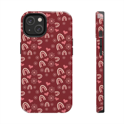 Red Boho2 Rainbow print Design Tough Phone Case compatible with a large variety of iPhone models, Gift, Phone Case