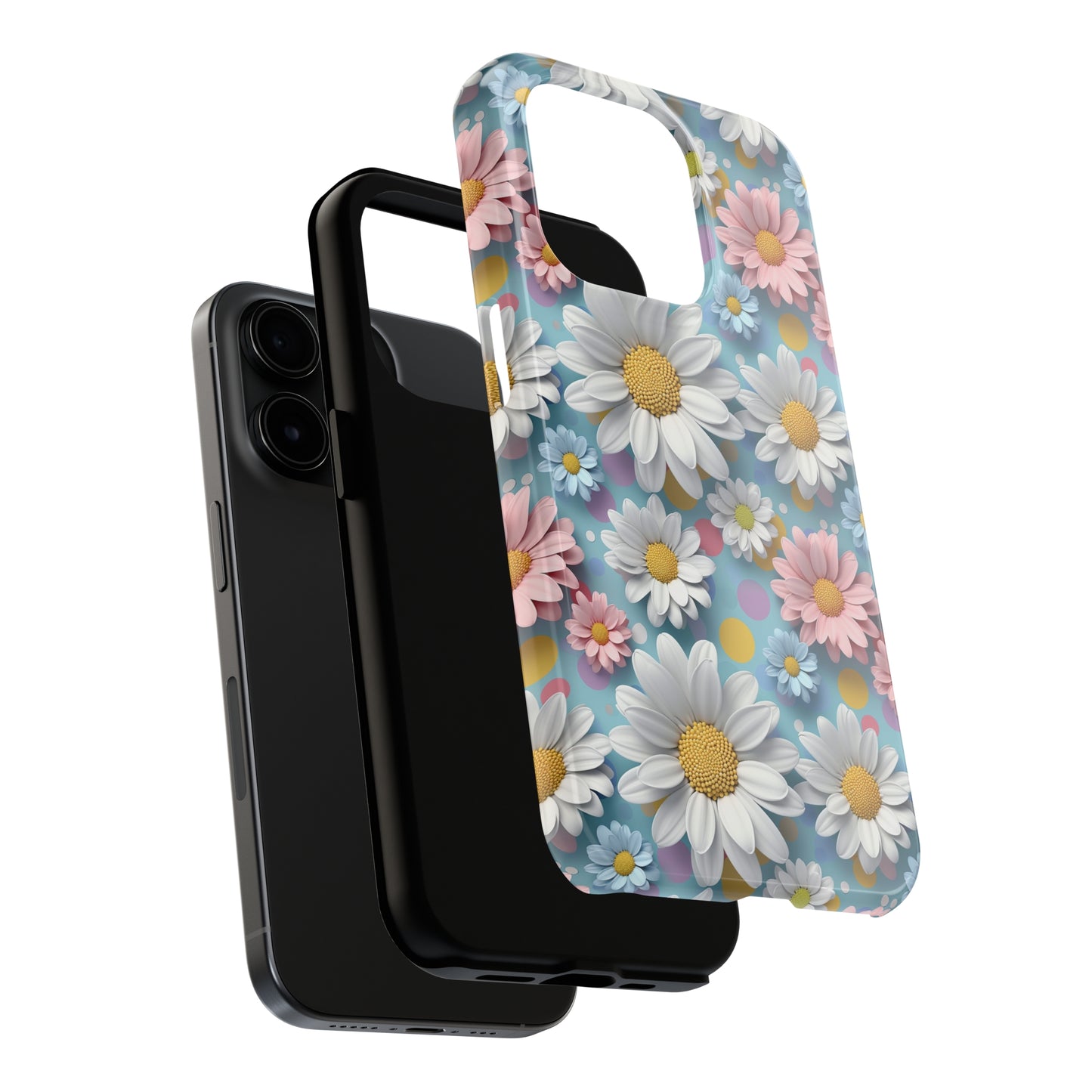 3D Spring Flowes and Polka Dots Digital print Design Tough Phone Case compatible with a large variety of iPhone models, Gift, Phone Case