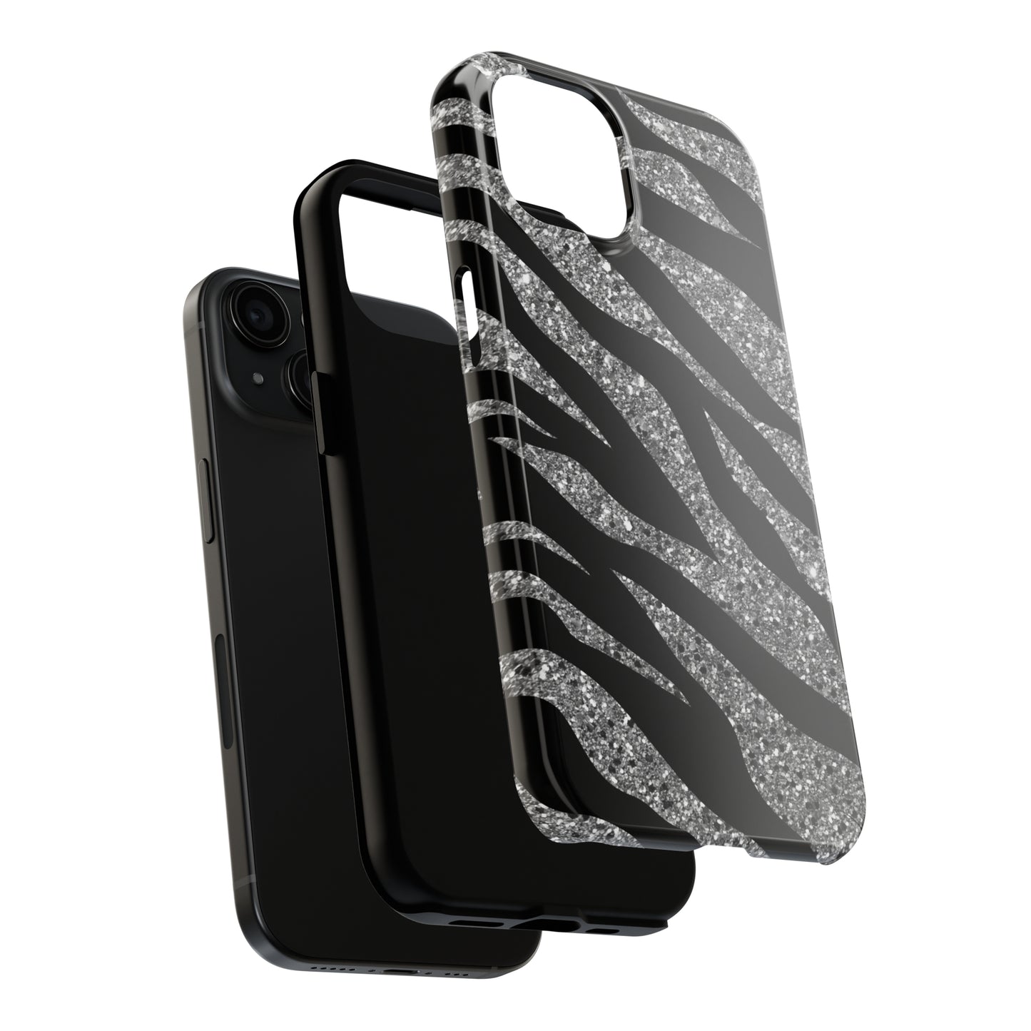 Silver and Black Zebra Print Design  Phone Case- Lightweight, Impact Resistant Cover for iPhone 6, 6s, 12, 13, 14, 15