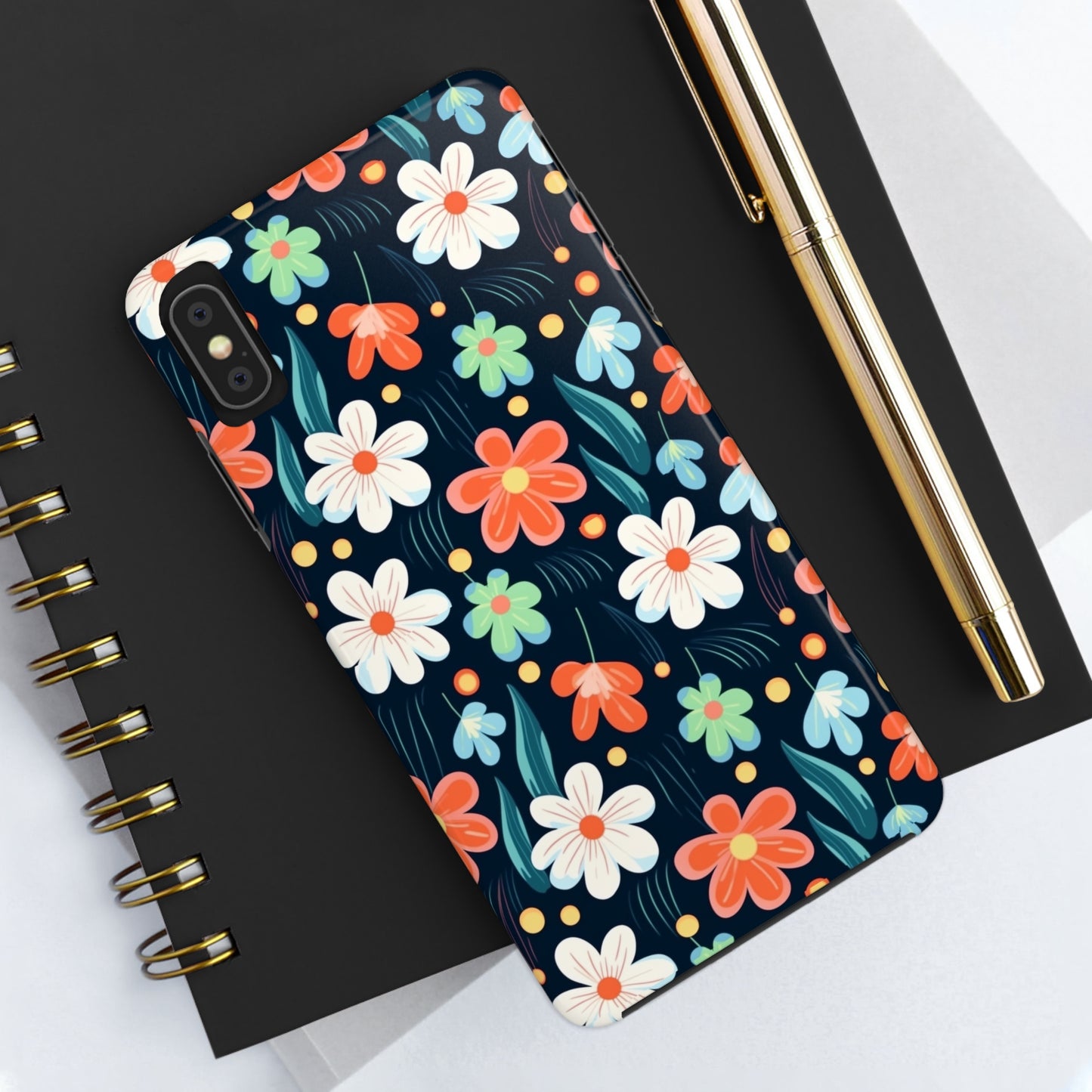 Retro Vibrant Flowers Pattern print design Tough Phone Case compatible with a large variety of phone models, Phone Case, Gift