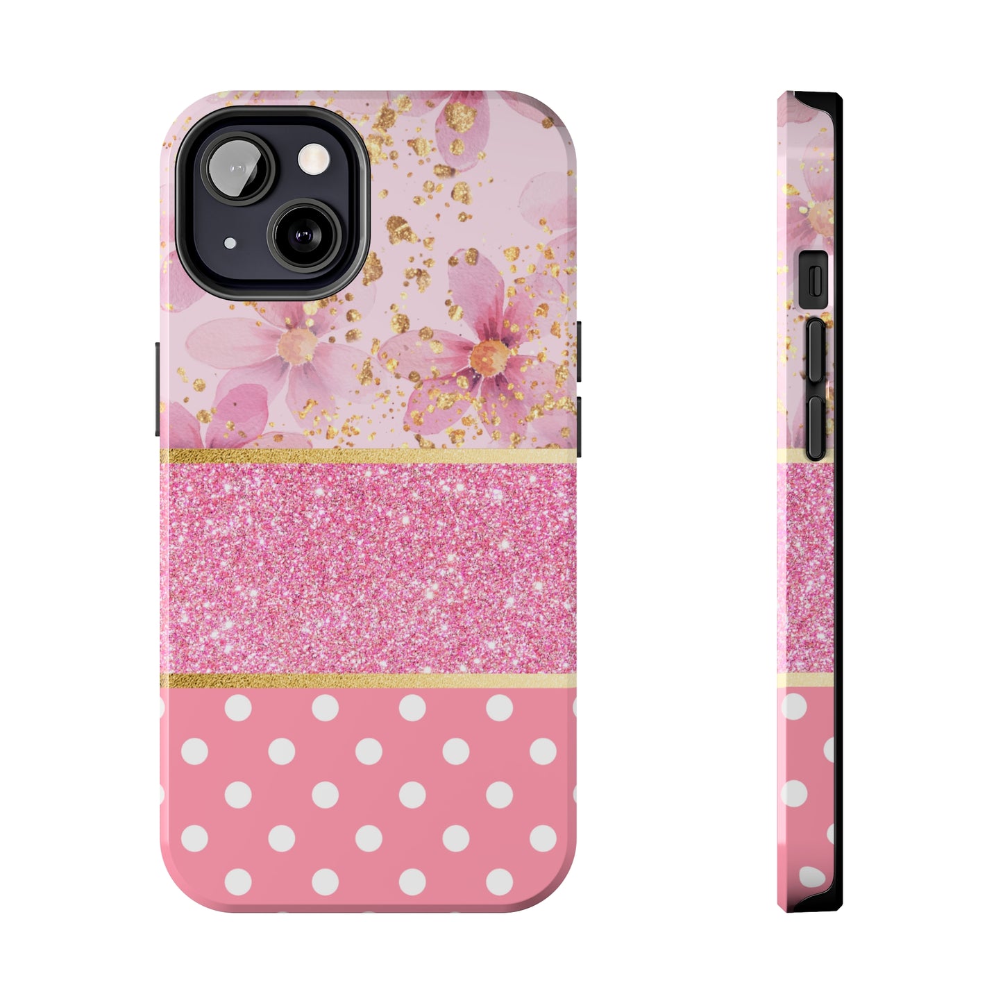 Pink Watercolor flowers and Polka Dot Design Phone Case- Lightweight, Impact Resistant Cover for iPhone 6, 6s, 12, 13, 14, 15