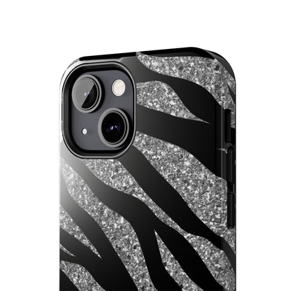 Silver and Black Zebra Print Design  Phone Case- Lightweight, Impact Resistant Cover for iPhone 6, 6s, 12, 13, 14, 15