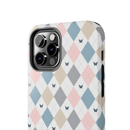 Argyle Pastel Plaid and Butterflies print design Tough Phone Case compatible with a large variety of iphone models