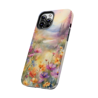 Watercolor Landscape and Wildflowers Pattern print design Tough Phone Case compatible with a large variety of phone models, Phone Case