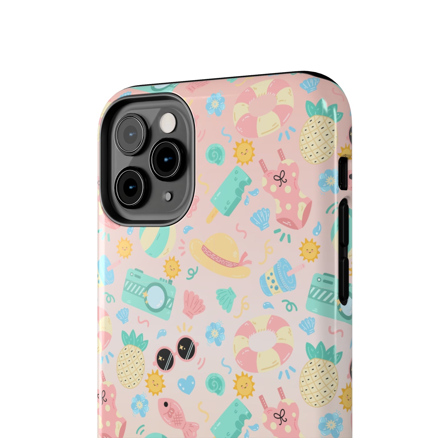 Cute Summer Vibes iPhone Case, Tropical Beach Icons Phone Cover, Pastel Colored Accessory Design, Protective Case for iPhone Models, Tough Phone Case