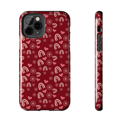 Red Boho2 Rainbow print Design Tough Phone Case compatible with a large variety of iPhone models, Gift, Phone Case