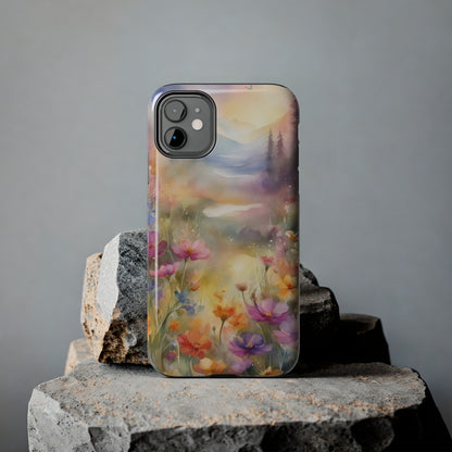 Watercolor Landscape and Wildflowers Pattern print design Tough Phone Case compatible with a large variety of phone models, Phone Case