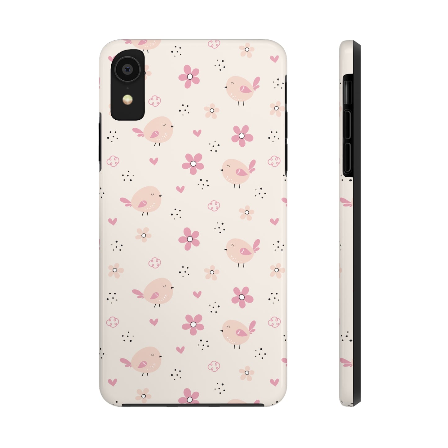 Cute Pink Birds and Flowers print design Tough Phone Case compatible with a large variety of iphone models