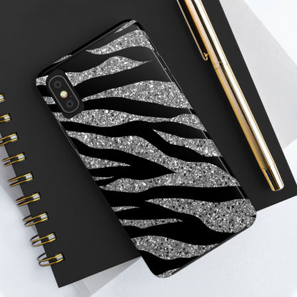 Silver and Black Zebra Print Design  Phone Case- Lightweight, Impact Resistant Cover for iPhone 6, 6s, 12, 13, 14, 15