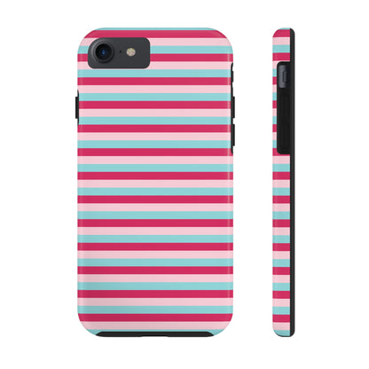 Pink and Blue Girly Stripe print Design Tough Phone Case compatible with a large variety of iPhone models, Gift, Phone Case