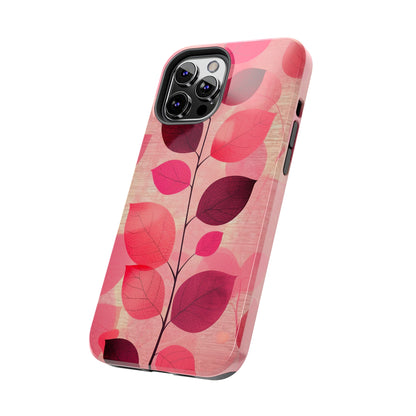 Girly Pink Abstract Leaf Design Tough Phone Case