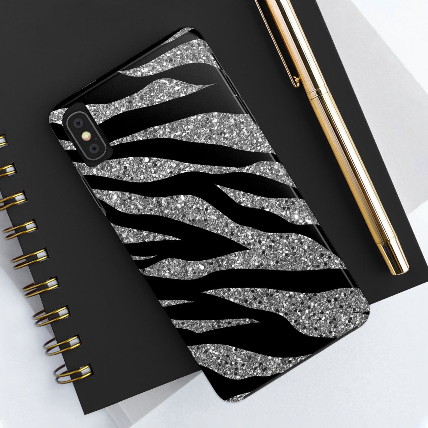 Silver and Black Zebra Print Design  Phone Case- Lightweight, Impact Resistant Cover for iPhone 6, 6s, 12, 13, 14, 15