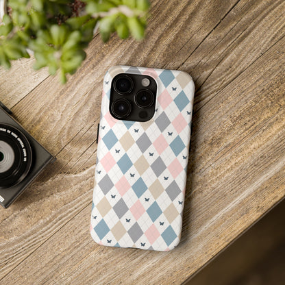 Argyle Pastel Plaid and Butterflies print design Tough Phone Case compatible with a large variety of iphone models